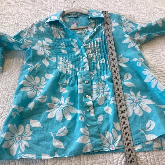 Foxcroft Womens Shaped Fit 100% Linen Floral Button-Down Shirt Size 4 - Picture 7 of 9